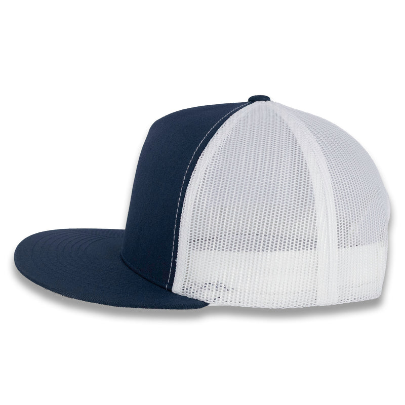 Yupoong Five-Panel Classic Mesh Trucker's Cap - Navy/White
