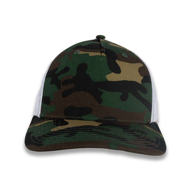 Richardson Five Panel Trucker - Military - Green Camo/White