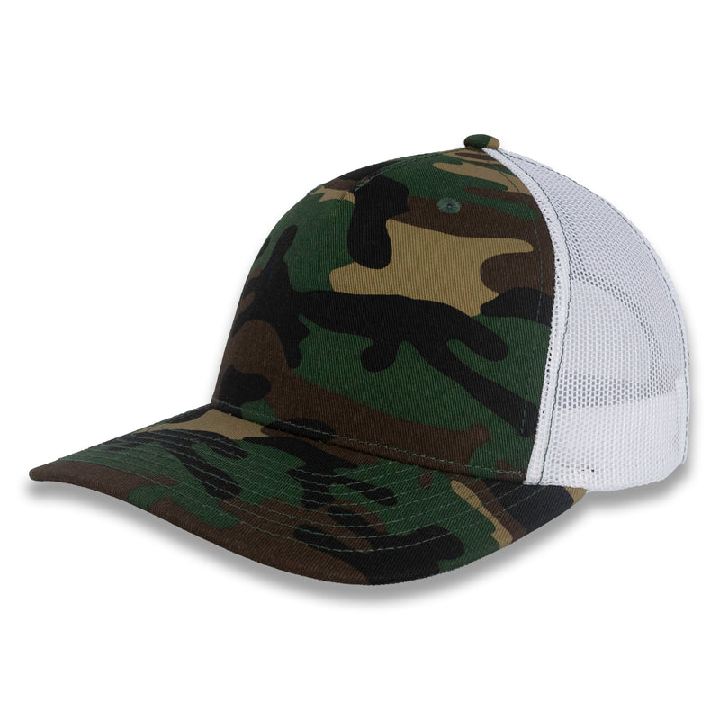 Richardson Five Panel Trucker - Military - Green Camo/White