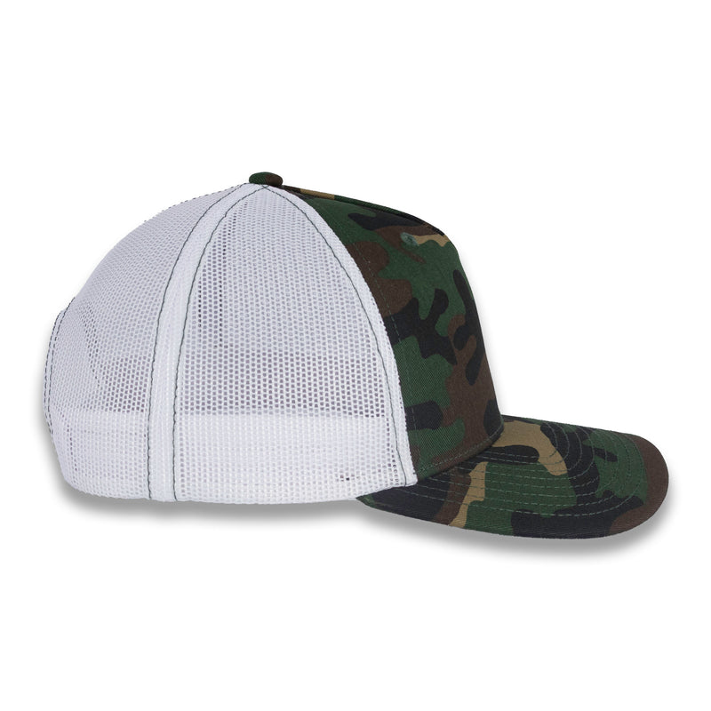 Richardson Five Panel Trucker - Military - Green Camo/White