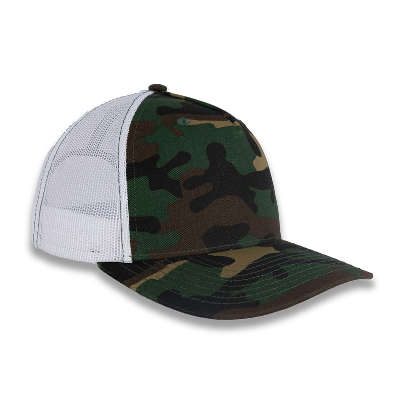 Richardson Five Panel Trucker - Military - Green Camo/White