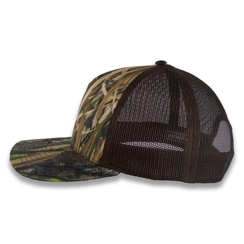 Richardson Five Panel Trucker - Mossy Oak - Habitat/Brown