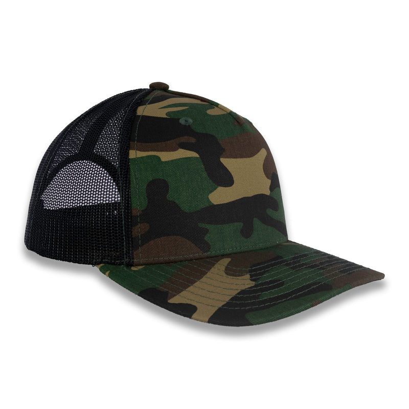 Richardson Five Panel Trucker - Military - Green Camo/Black
