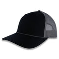 Richardson Five Panel Trucker with Rope Cap  - Black With Charcoal Mesh and Charcoal Rope