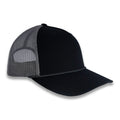 Richardson Five Panel Trucker with Rope Cap  - Black With Charcoal Mesh and Charcoal Rope